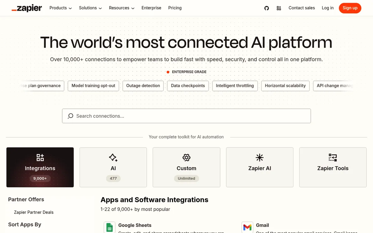 Zapier's app integrations directory, a real-world example of programmatic SEO pages generated at scale