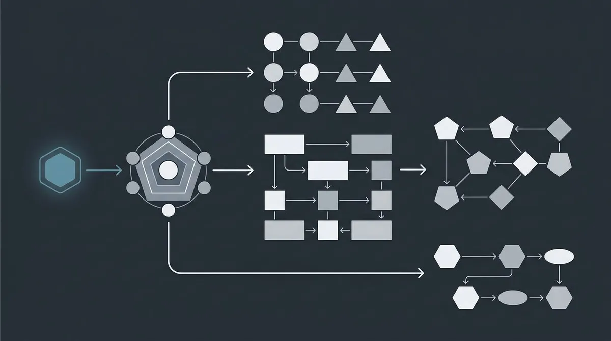 Diagram of a single search query branching into four distinct intent clusters