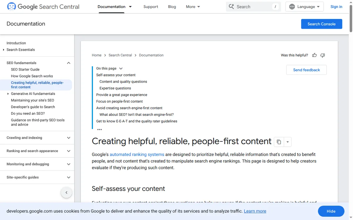 Google Search Central documentation page on creating helpful, reliable, people-first content