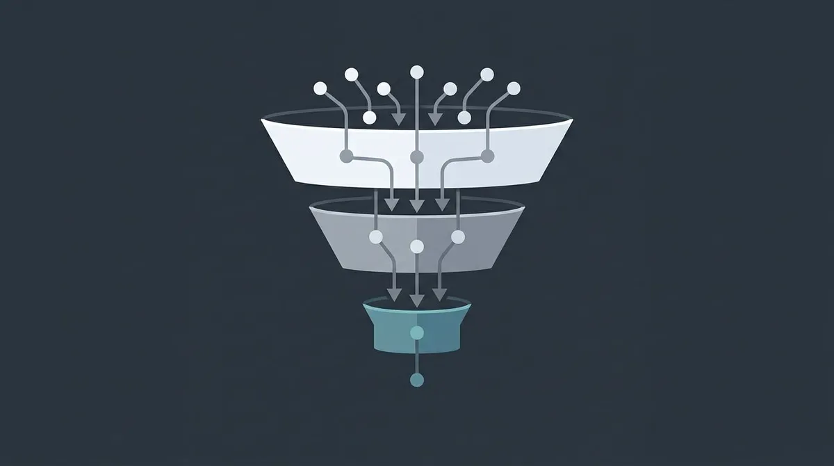 Three-tier SaaS SEO funnel narrowing from wide problem-aware searches at the top down to high-intent bottom-of-funnel queries