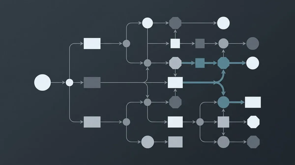 Decision-tree illustration showing multiple content-tool options branching into distinct paths