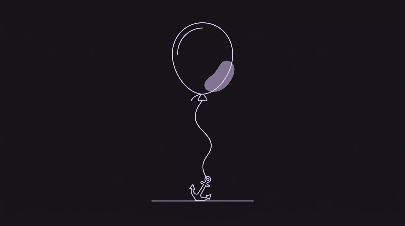 A balloon tethered to an anchor, showing vanity metrics versus real SEO KPIs