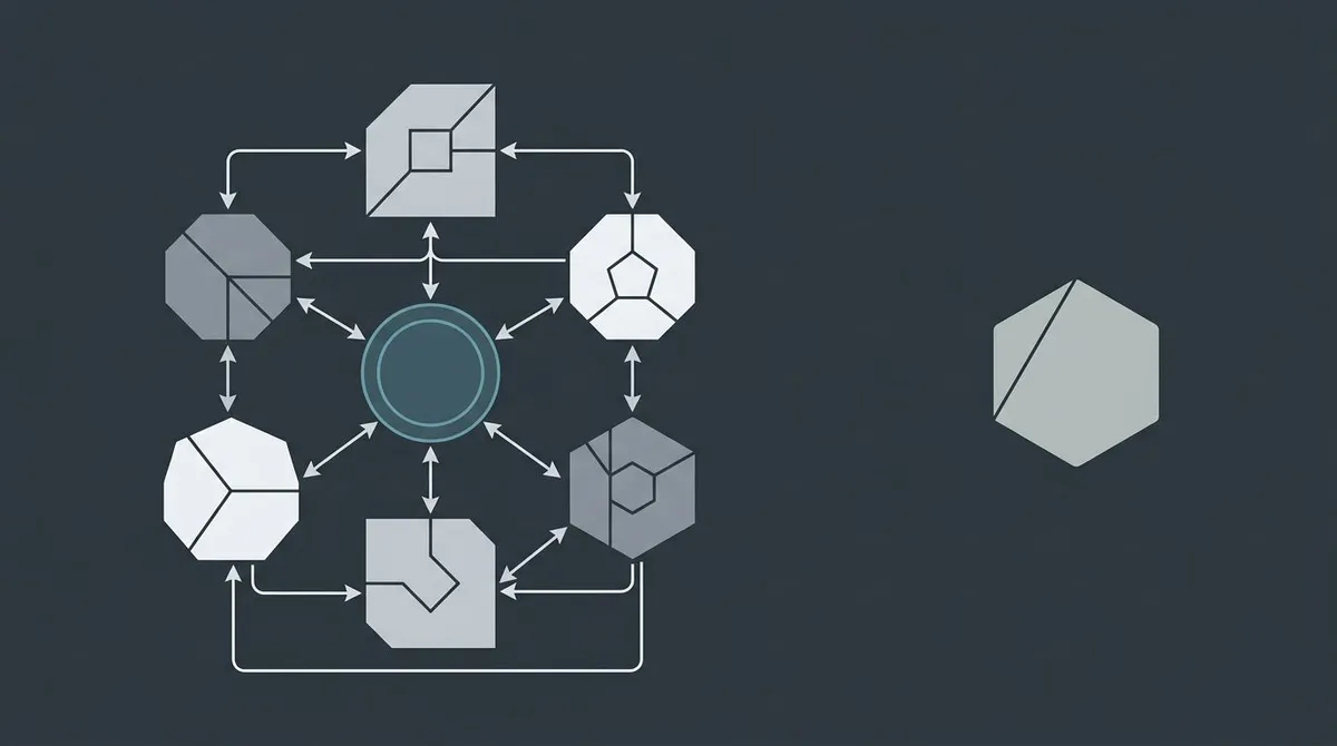 Flat diagram of a content pipeline moving work through research, drafting, editing, and publishing stages